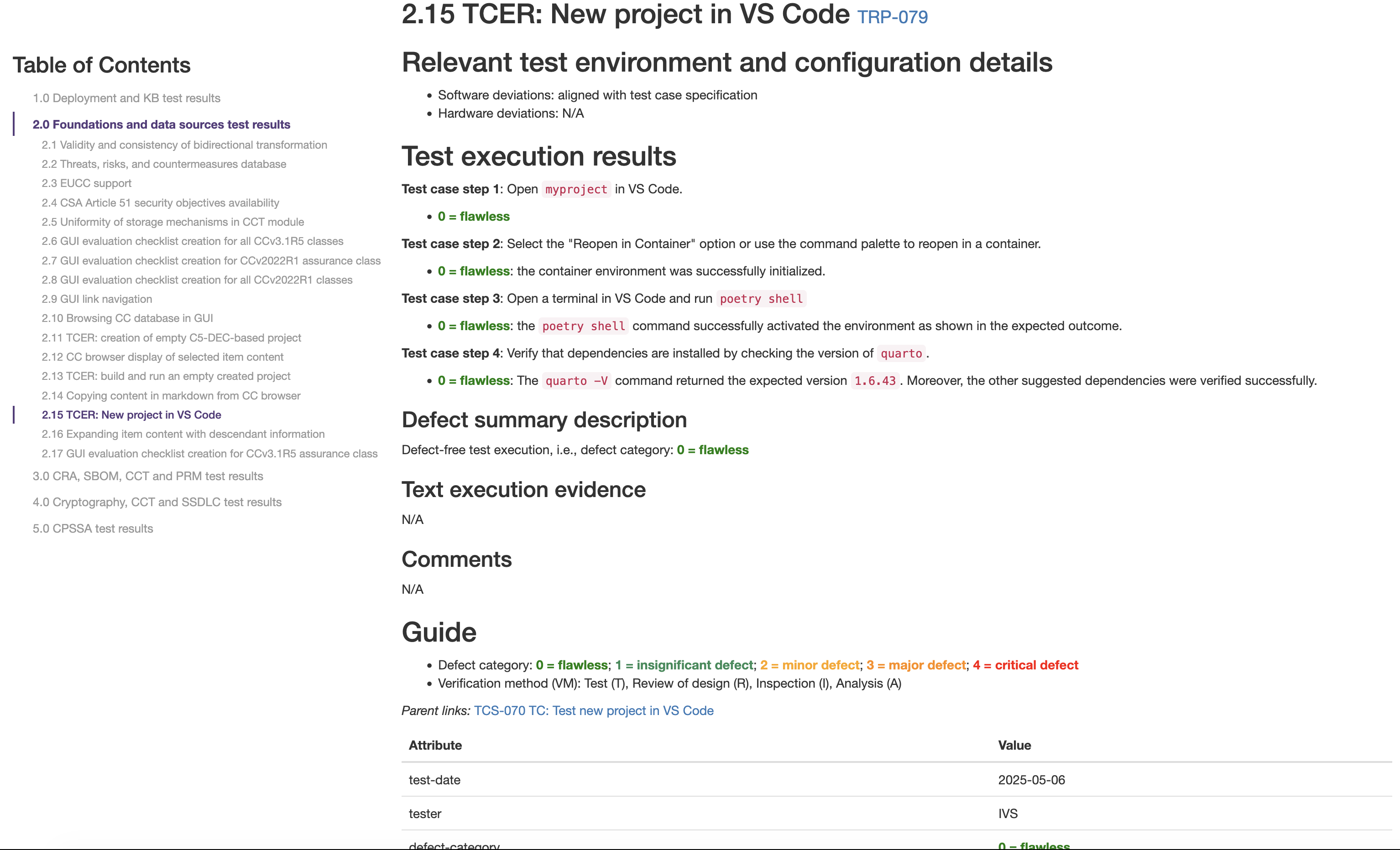 C5-DEC CAD test report item specification