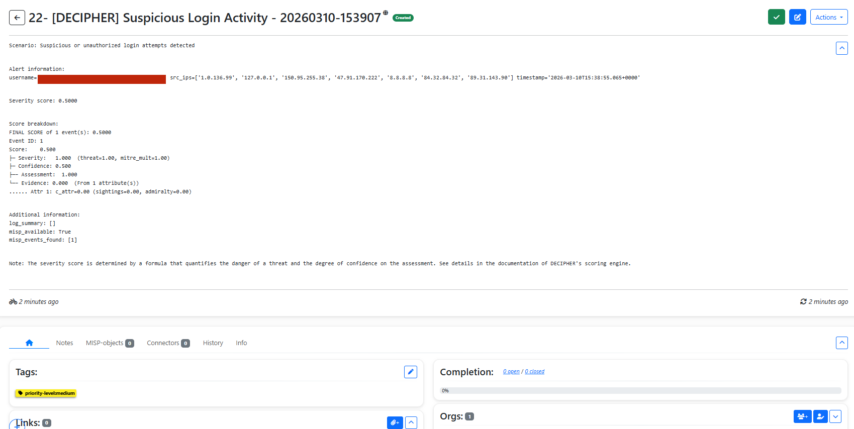 Automatically created incident cases in Flowintel