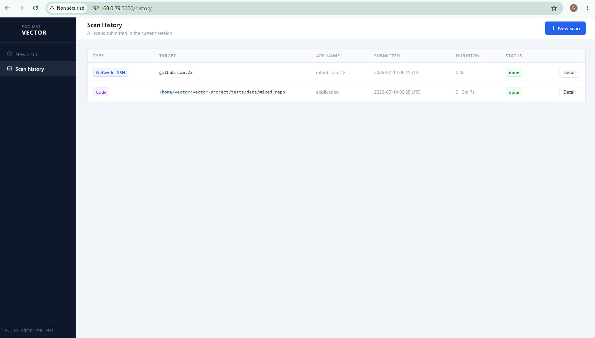 VECTOR History GUI