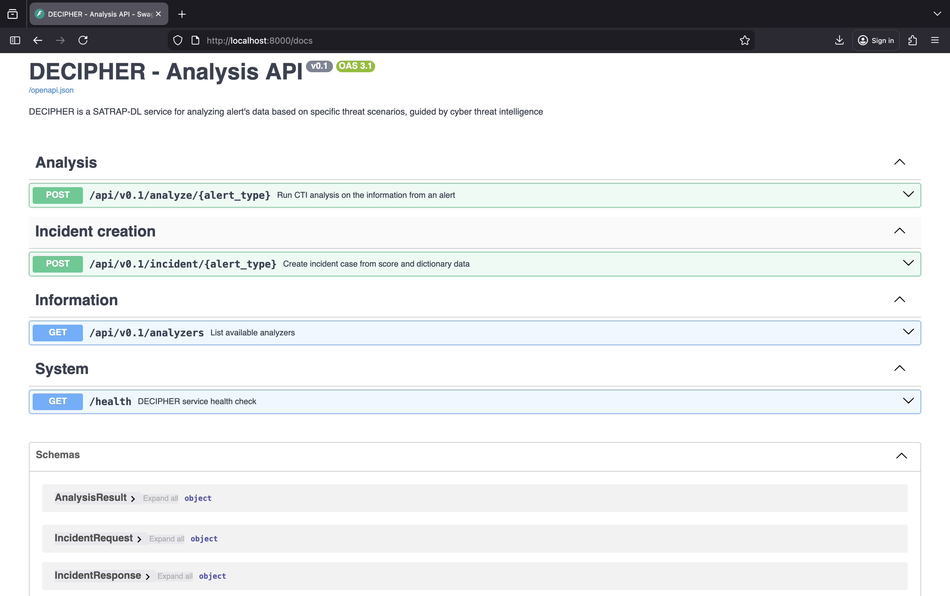 DECIPHER REST service API documentation endpoint